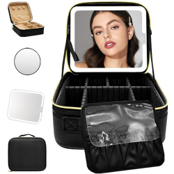 WITFAMILY Schminktasche mit Spiegel, 3 Farben, LED-Licht