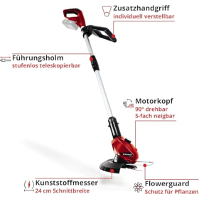 Аккумуляторный триммер для травы Einhell GE-CT 18 Li-Solo, 24 см, 8500 об/мин, с цветоудерживающим устройством Flowerguard