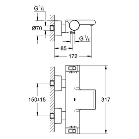Grohe Grotherm 2000 – Surface-mounted bathroom thermostat, chrome finish, 5.1 cm