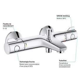 Термостатический смеситель для ванной и душа Grohe Grohtherm 800, настенный монтаж 