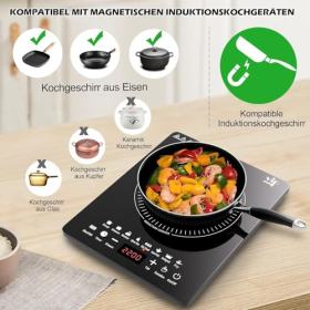 Placa de inducción, placa de inducción eléctrica con múltiples configuraciones, placa de cocina individual ultradelgada portátil de 2200 W con control de sensor de 8 modos para el hogar, viajes, RV (RS1)
