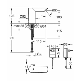 GROHE Bau Cosmopolitan E infrared basin mixer, automatic flush