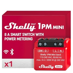 Shelly 13:00 Mini Gen3 | Interruptor de relé inteligente WLAN y Bluetooth 1 canal 8A con medición de corriente | Interruptor de luz oculto | Compatible con Alexa y Google Home | aplicación iOS para Android