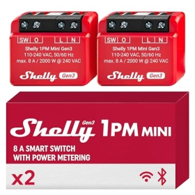 Shelly 1PM Mini Gen3 – Smart-Relais-Schalter mit WLAN und Bluetooth, 1 Kanal, 8 Ampere, Strommessung, kompatibel mit Alexa und Google Home (2er-Set)