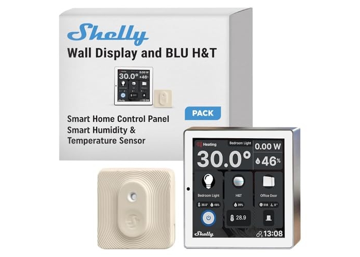 Pantalla de pared Shelly blanca + azul H&T marfil (paquete), kit de inicio de control inteligente y monitoreo ambiental, Wi-Fi y Bluetooth Pantalla de pared Shelly blanca + azul H&T marfil (paquete), kit de inicio de control inteligente y monitoreo ambiental, Wi-Fi y Bluetooth