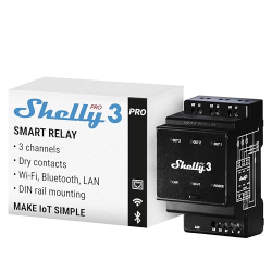 Shelly Pro 3 | Релейний розумний вимикач із сухими контактами | 3 канали - 48A | Wi-Fi, LAN та Bluetooth | Монтаж на DIN-рейку | Сумісний з Alexa та Google Home | Додаток для iOS/Android