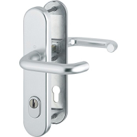Hoppe Paris front door handle with long backplate, aluminum, security version