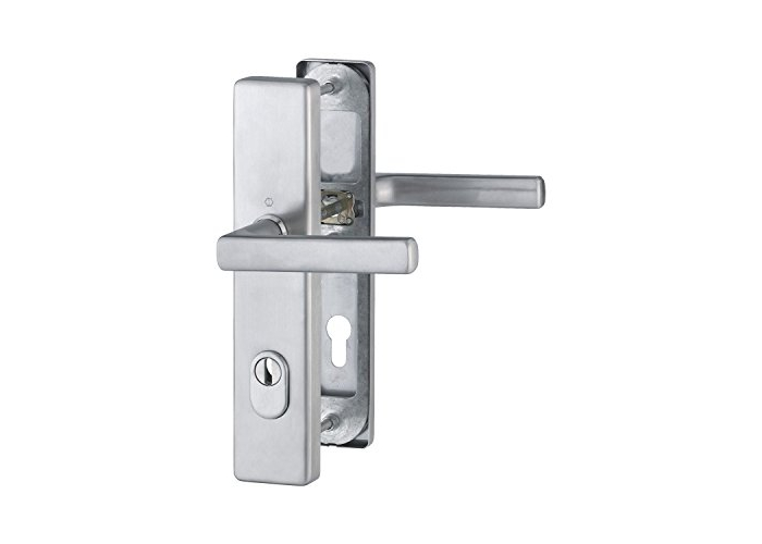 Hoppe Dallas - Juego de manijas para puerta, acero inoxidable, 88 mm, RC2, con protección de cilindro Hoppe Dallas - Juego de manijas para puerta, acero inoxidable, 88 mm, RC2, con protección de cilindro