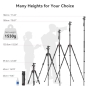 SmallRig CT-10 Camera Tripod, 71" Foldable Aluminum Tripod and Monopod, Detachable 360° Ball Head, 33lbs Payload, Adjustable Height from 16" to 71" for Camera