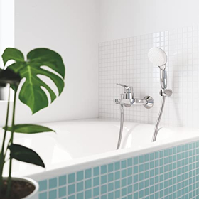 GROHE Start Flow single-lever mixer, wall bracket, flexible hose, chrome-plated