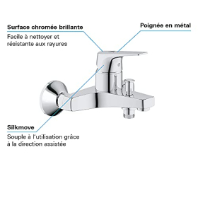 GROHE Start Flow single-lever mixer, wall bracket, flexible hose, chrome-plated