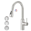 CREA High Arc - Mezclador de cocina con 3 modos de chorro, extraíble, giratorio 360°, metal cepillado, acero inoxidable