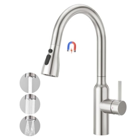 CREA High Arc - кухонный смеситель с 3 режимами струи, выдвижной, поворотный на 360°, матовый металл, нержавеющая сталь