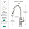 CREA High Arc - Mezclador de cocina con 3 modos de chorro, extraíble, giratorio 360°, metal cepillado, acero inoxidable