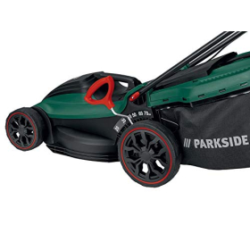 Электрическая газонокосилка Parkside PRM 1800 A1, емкость для сбора травы около 55 литров.