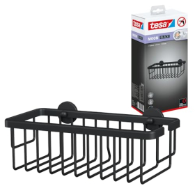 tesa Moon Black Shower Shelf – Single Layer, Extra Deep, Adhesive, Matte Black