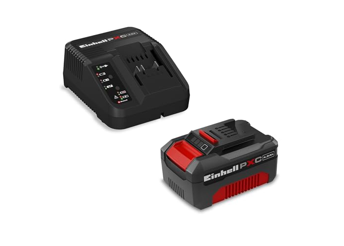Batería y cargador rápido Einhell Power X Change Starter Kit con batería de iones de litio. Batería y cargador rápido Einhell Power X Change Starter Kit con batería de iones de litio.