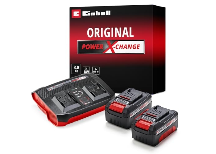Стартовый комплект Einhell: 2 аккумулятора 3,0 Ач и зарядное устройство Twincharger Power X-Change – 18 В, время зарядки 60 минут Стартовый комплект Einhell: 2 аккумулятора 3,0 Ач и зарядное устройство Twincharger Power X-Change – 18 В, время зарядки 60 минут