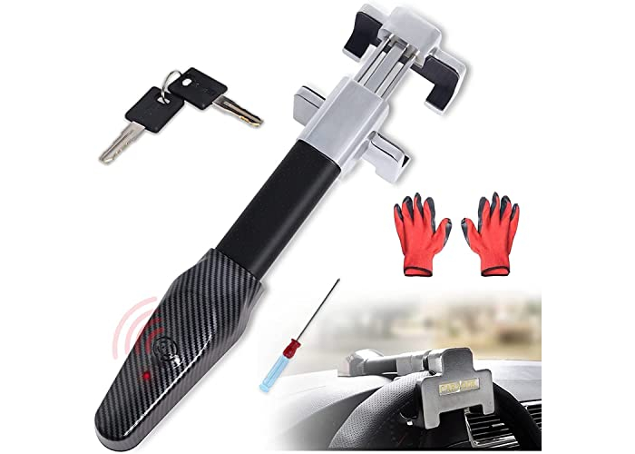 Poweka steering wheel lock with 130 dB alarm for cars, anti-theft device with screwdriver and gloves Poweka steering wheel lock with 130 dB alarm for cars, anti-theft device with screwdriver and gloves