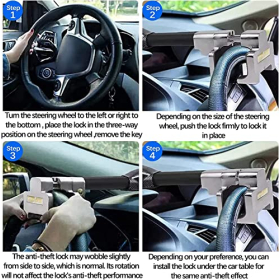 Bloqueo de volante Poweka con alarma de 130 dB para coches, dispositivo antirrobo con destornillador y guantes.