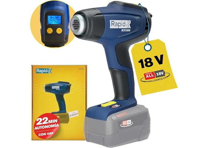 Rapid RX1000 Heißluftpistole 18V, bis 550°C, LCD, 2 Luftstufen Rapid RX1000 Heißluftpistole 18V, bis 550°C, LCD, 2 Luftstufen
