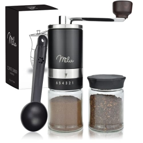 Milu manual coffee grinder, 6-stage grinding, with spoon and brush (black)