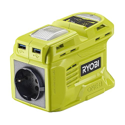RYOBI 18V Transformator 2in1 – 2x USB-A, 1x USB-C, LED Lampe