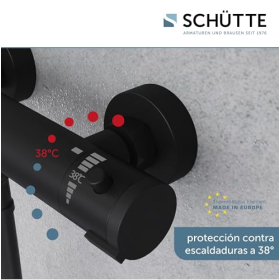 SCHÜTTE LONDON 52466 - Термостат для душу із захистом від опіків при 38 ℃, термостат для душу, матовий чорний 