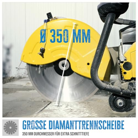 Cortadora de hormigón Güde GBTS 350.1, motor de 2 tiempos, disco de diamante de 350 mm, procesamiento en húmedo y en seco