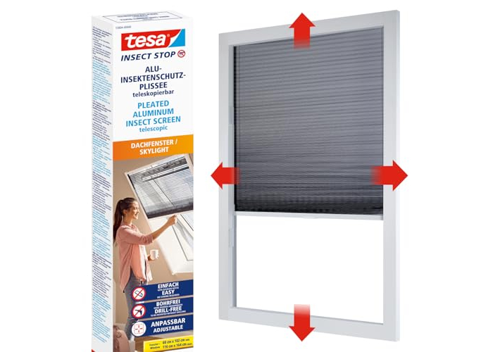 Mosquitera plisada para ventanas de tejado, aluminio, blanca, no requiere taladrar – tesa – INSECT STOP Mosquitera plisada para ventanas de tejado, aluminio, blanca, no requiere taladrar – tesa – INSECT STOP
