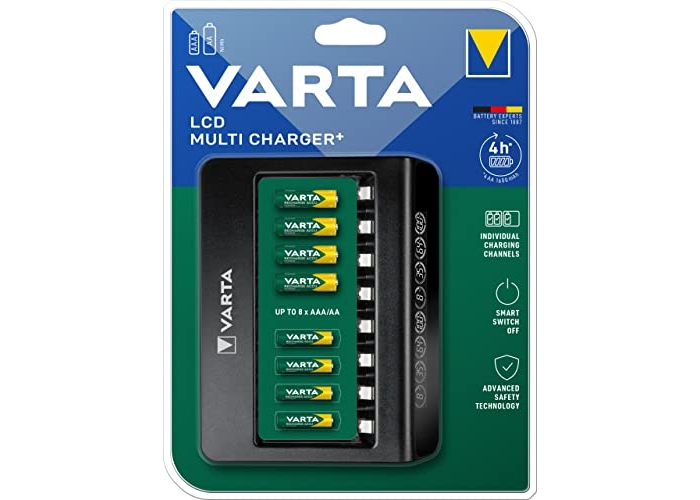 Cargador múltiple VARTA para pilas AA/AAA/9 V, 8 ranuras, detección de celdas Cargador múltiple VARTA para pilas AA/AAA/9 V, 8 ranuras, detección de celdas