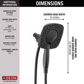 Duschsystem Delta In2ition 2-in-1 – Handbrause & Kopfbrause, Abnehmbar, Matt Schwarz