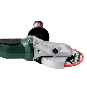 Amoladora angular inalámbrica Metabo WVBF 18 LT BL 11-125 con cabezal plano y MetaBOX