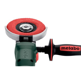 Amoladora angular inalámbrica Metabo WVBF 18 LT BL 11-125 con cabezal plano y MetaBOX