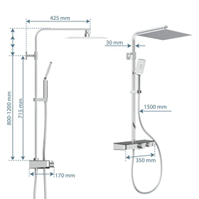 SCHÜTTE Ocean 60531 shower system with thermostat and glass shelf, chrome/anthracite