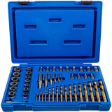 Juego de extractores de tornillos y tuercas BGS 70329 con juego de brocas para taladro a la izquierda, 49 piezas.