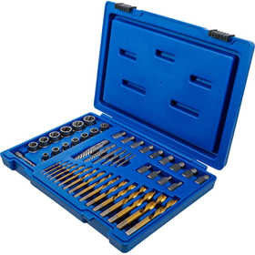 Juego de extractores de tornillos y tuercas BGS 70329 con juego de brocas para taladro a la izquierda, 49 piezas.