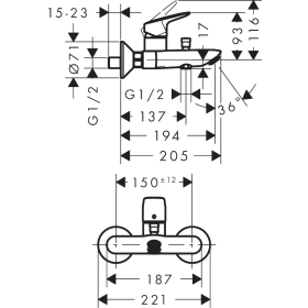 hansgrohe Logis exposed bathtub faucet with spout, matt black