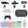 Gaming keyboard and mouse set with adapter, QWERTZ, German layout, colored backlight, 6 buttons, mouse and mouse pad, 2400 DPI, wired USB