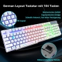 Gaming keyboard and mouse set with adapter, QWERTZ, German layout, colored backlight, 6 buttons, mouse and mouse pad, 2400 DPI, wired USB