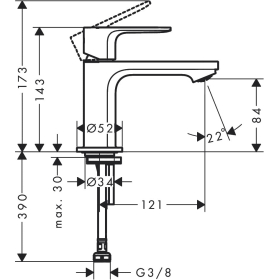 Grifo monomando para lavabo Hansgrohe Rebris E 80, color negro mate.