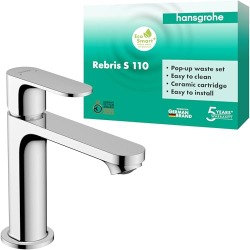 hansgrohe Rebris S basin mixer, 110mm, with pull rod, water-saving
