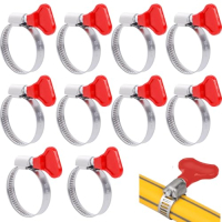 Stainless steel hose clamps 25–40 mm, set of 10 with red wing nut
