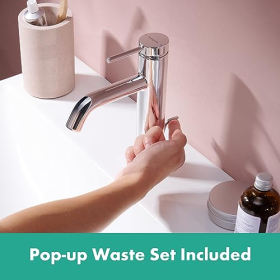 hansgrohe Tecturis S basin mixer with pop-up valve, EcoSmart+, chrome
