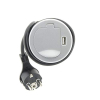 Power strip with hinged cover, 1 socket, 1 USB port