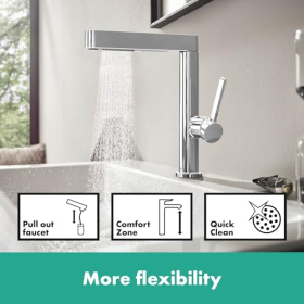 hansgrohe Finoris Waschtischarmatur mit Push-Open Ablauf, Ausziehbrause