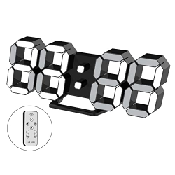 3D Alarm Clock LED Wall Clock Digital Dimmable Quiet Snooze Function USB 12/24 Hours Date Temperature Display High Brightness Adjustable