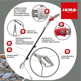 Ikra IEAS 750 electric telescopic pole saw 750W, 185 mm cutting length, incl. spare chain