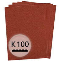 Лист наждачной бумаги kwb 230x280 мм из корунда зернистостью 100, хорошая клеящаяся и прочная бумажная основа для грубого шлифования древесины и металла.