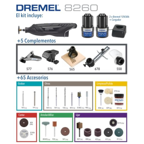 Dremel 8260 Cordless Tool, 12 V 3 Ah, 65 Parts, 5 Accessories, Brushless Motor